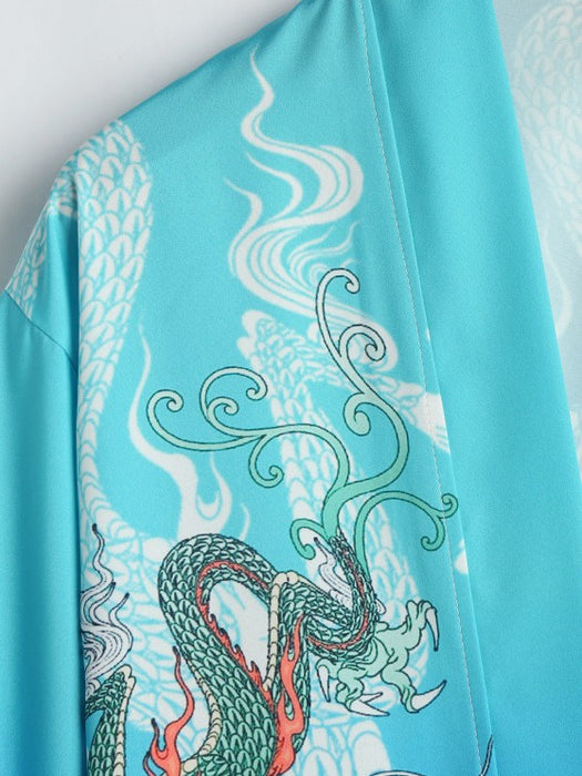 Dragon Printed Front Kimono And Shorts - Grafton Collection