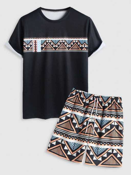 Geometric Pattern T Shirt And Shorts - Grafton Collection