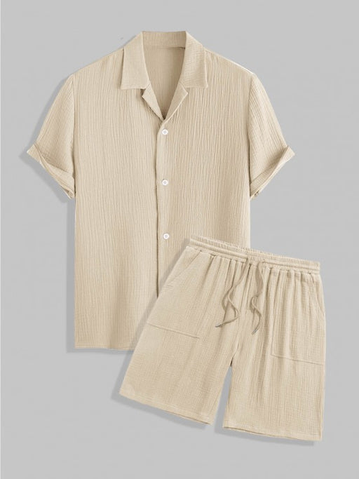 Textured Wrinkle Shirt And Drawstring Shorts Set - Grafton Collection