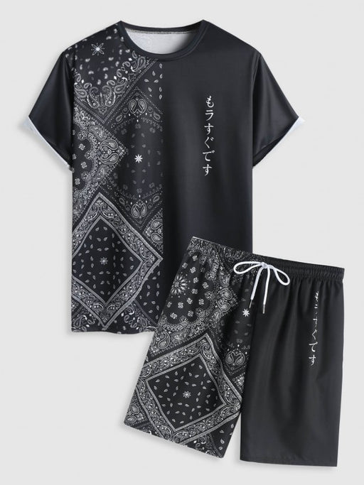 Japanese Printed Round Neck T-Shirt And Shorts - Grafton Collection