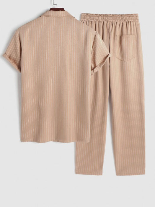 Casual Stripe Pocket Design Shirt And Pant