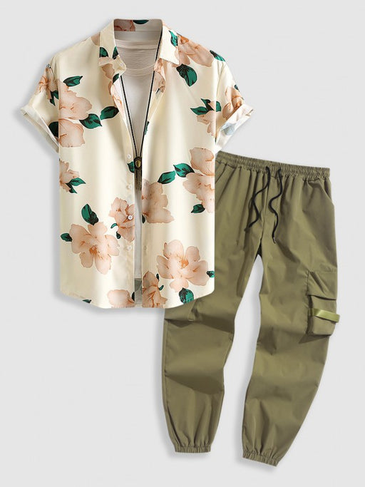 Floral Pattern Shirt And Elastic Cargo Pants - Grafton Collection