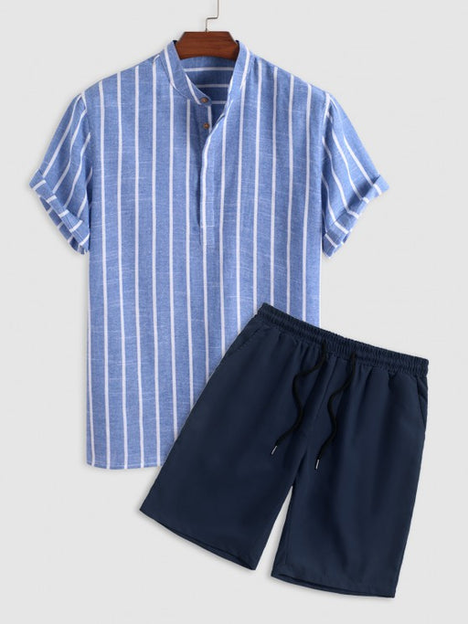 Vertical Striped Pullover Shirt And Shorts Set - Grafton Collection