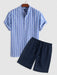 Vertical Striped Pullover Shirt And Shorts Set - Grafton Collection