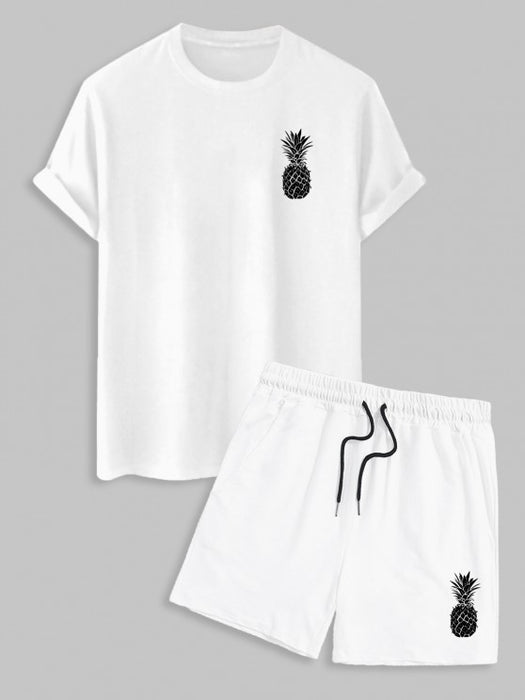 Pineapple Print T Shirt And Drawstring Shorts Set - Grafton Collection