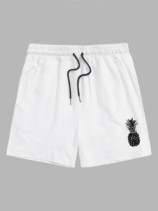Pineapple Print T Shirt And Drawstring Shorts Set