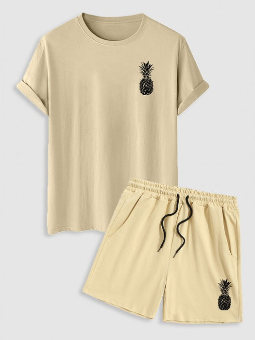Pineapple Print T Shirt And Drawstring Shorts Set
