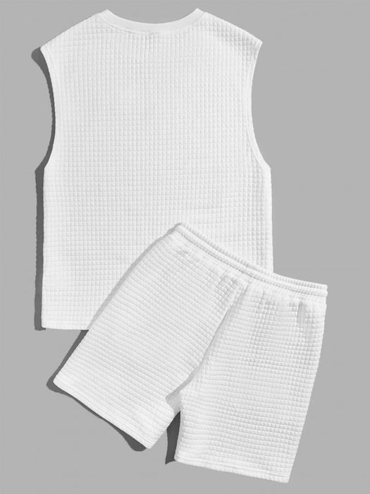 Textured Tank Top And Shorts Sports Set
