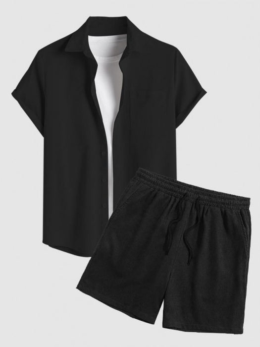 Drawstring Casual Basic Shirt And Shorts Set - Grafton Collection