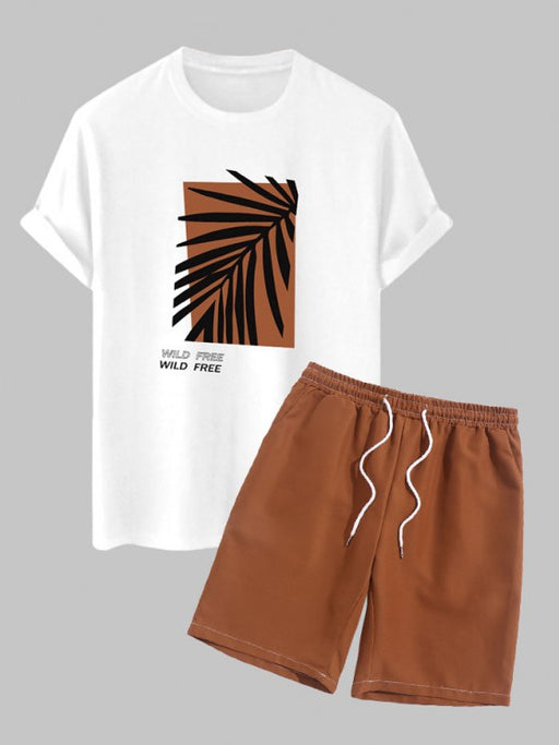Graphic Leaf Printed T Shirt And Shorts - Grafton Collection