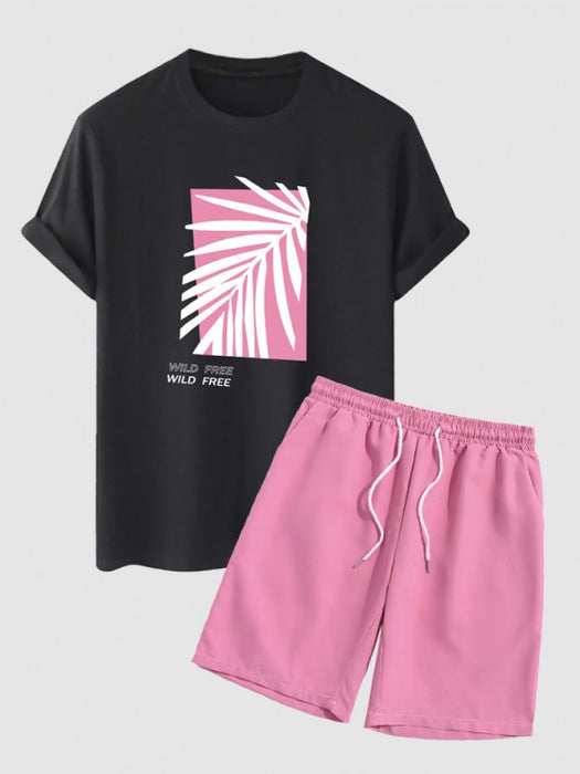 Graphic Leaf Printed T Shirt And Shorts - Grafton Collection