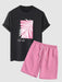 Graphic Leaf Printed T Shirt And Shorts - Grafton Collection