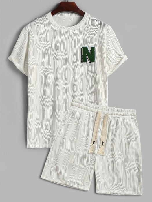 Textured Fluffy Letter T Shirt And Shorts