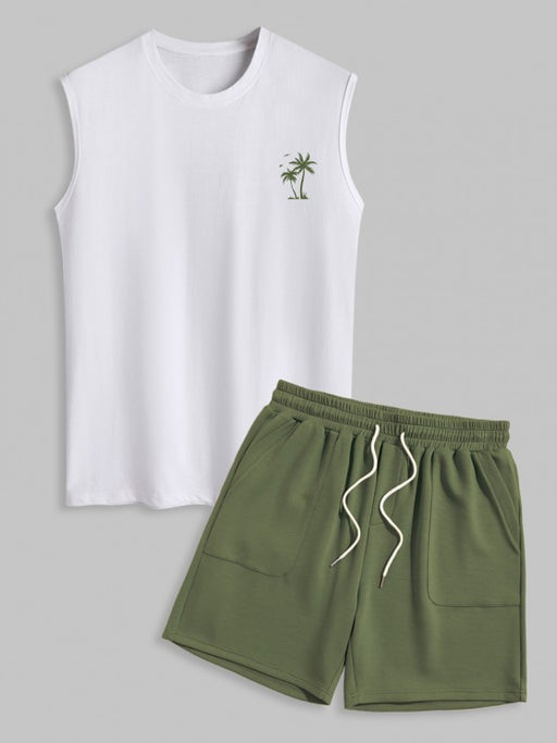 Palm Tree Printed Tank Top And Shorts - Grafton Collection