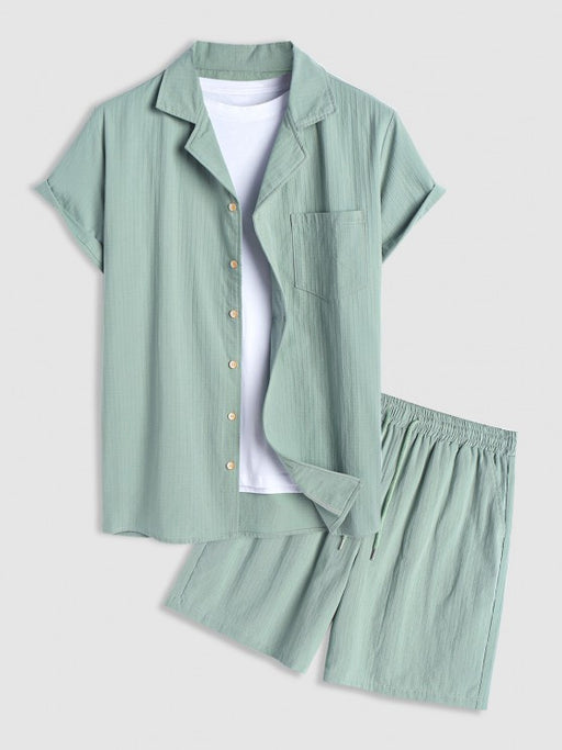 Textured Front Pocket Shirt With Bermuda Shorts Set - Grafton Collection