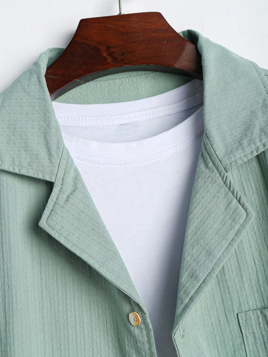 Textured Front Pocket Shirt With Bermuda Shorts Set