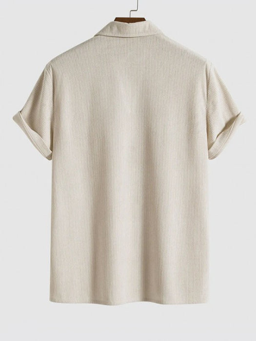 Solid Color Plain Shirt And Corduroy Shorts Set