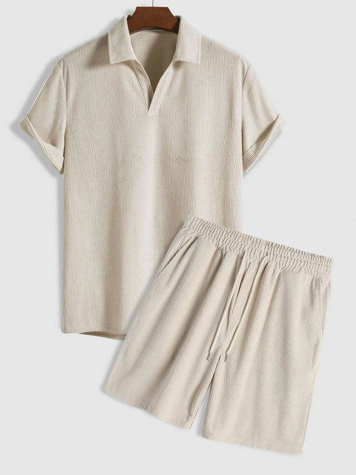 Solid Color Plain Shirt And Corduroy Shorts Set - Grafton Collection