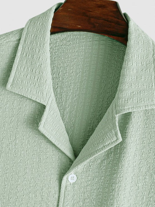 Textured Lapel Collar Shirt And Drawstring Pants