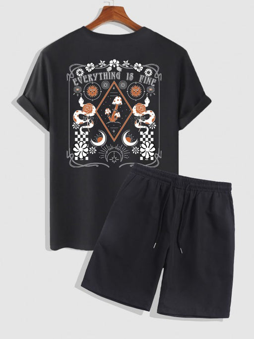 Graphic Pattern T-Shirt And Casual Shorts - Grafton Collection