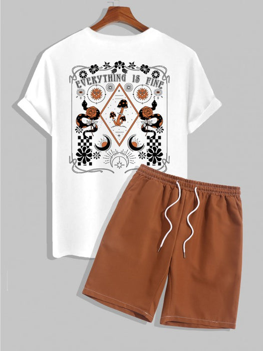 Graphic Pattern T-Shirt And Casual Shorts
