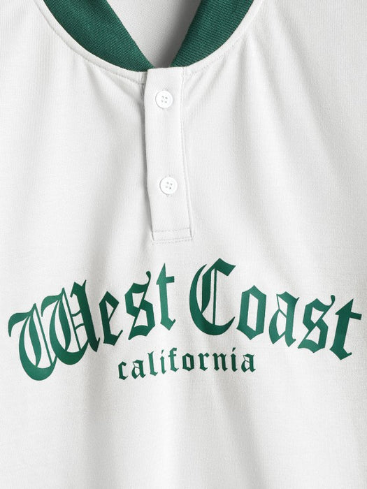 West Coast California Letter Print T Shirt And Bermuda Shorts Set