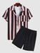 Lapel Collar Shirt And Drawstring Shorts Set - Grafton Collection