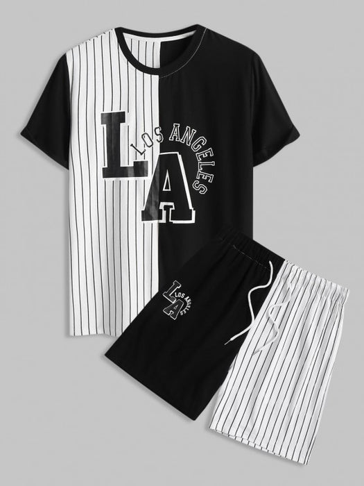 Striped Printed T-Shirt And Shorts