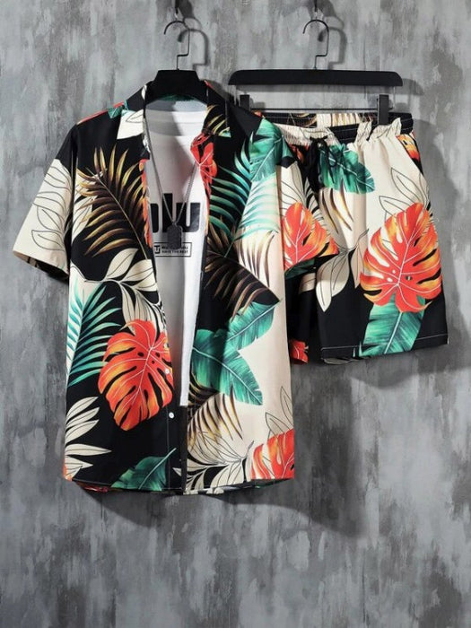 Palm Leaves Printed Shirt And Shorts - Grafton Collection