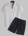 Vertical Striped Pullover Shirt And Shorts Set - Grafton Collection