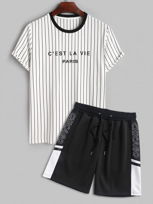 Vertical Striped Pattern T Shirt And Shorts - Grafton Collection