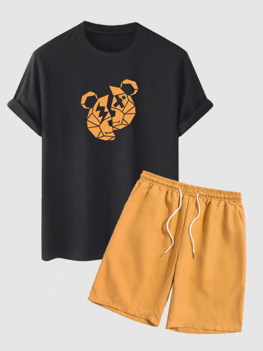 Bear Print T Shirt And Casual Shorts Set - Grafton Collection