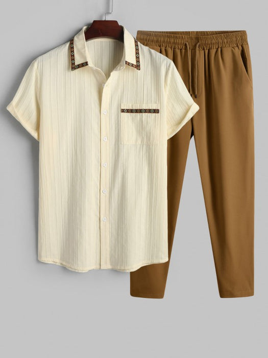 Ethnic Print Shirt And Drawstring Pants Set - Grafton Collection