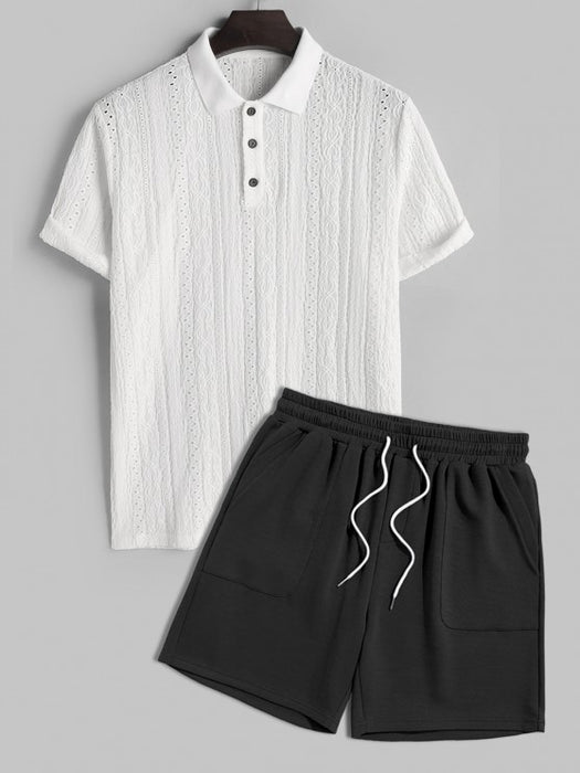 Casual Polo Collar T Shirt With Shorts Set