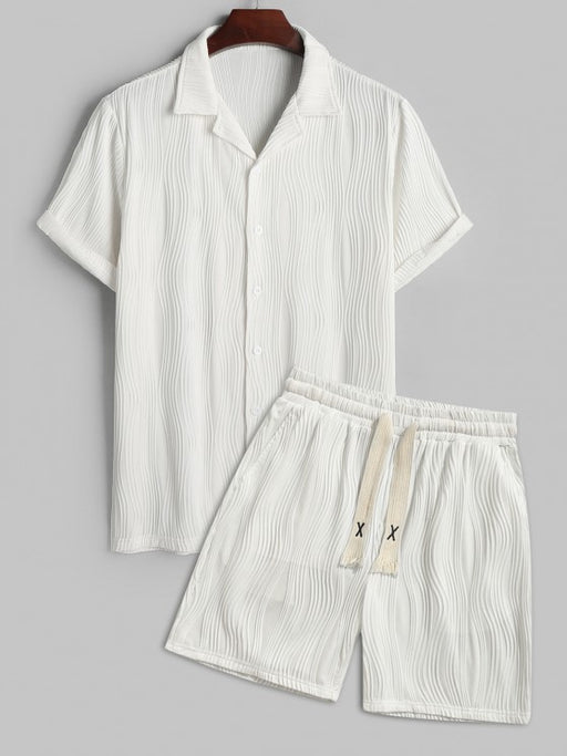 Button Front Shirt And Knitted Sports Shorts Set - Grafton Collection