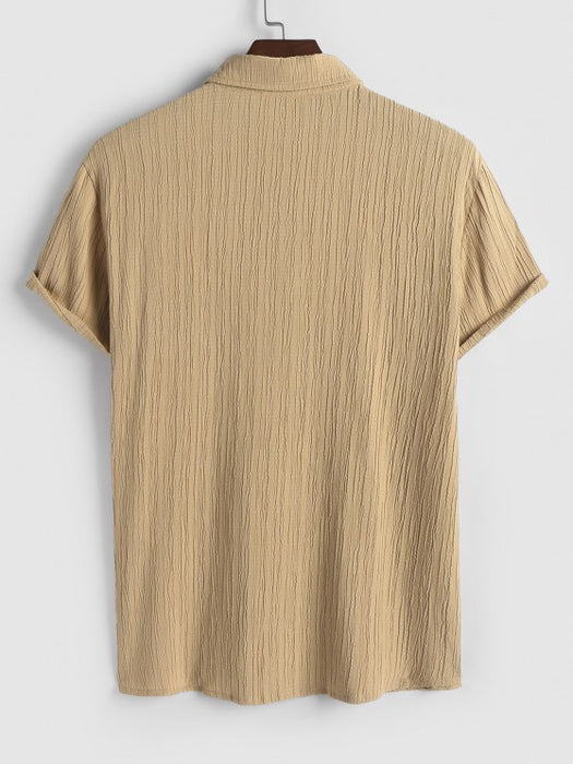 Plain Shirt And Linen Textured Shorts Set