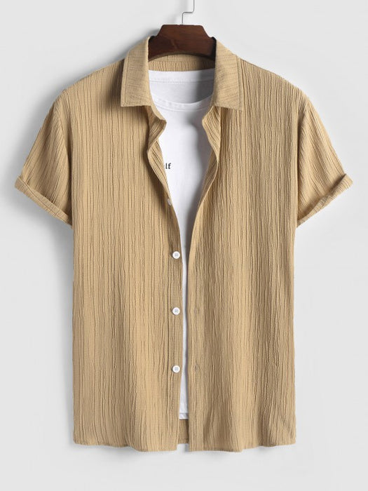 Plain Shirt And Linen Textured Shorts Set