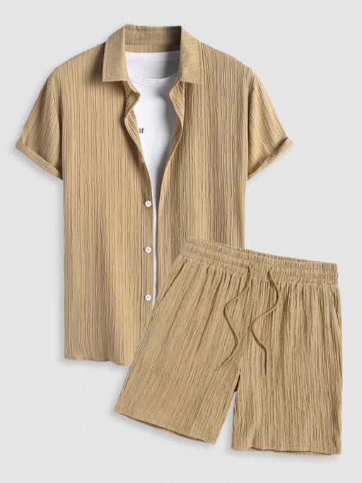 Plain Shirt And Linen Textured Shorts Set - Grafton Collection