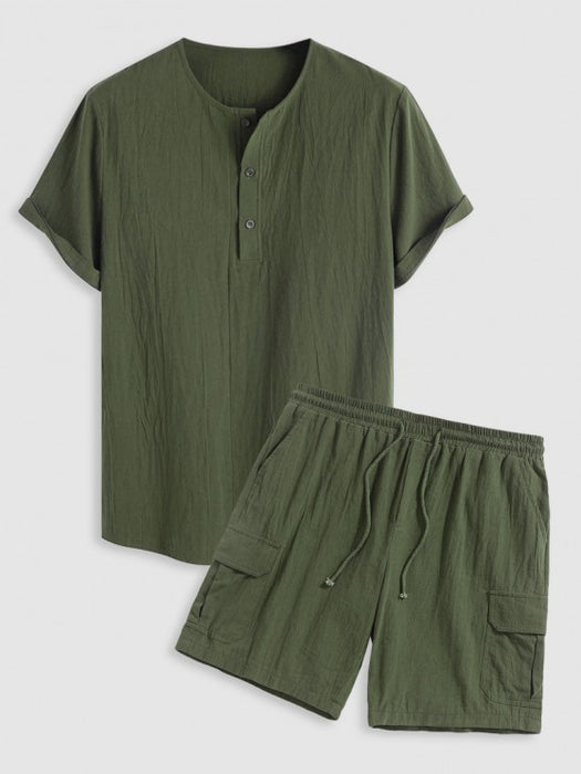 Textured Half Button Shirt And Shorts - Grafton Collection
