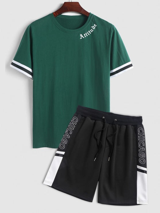 Letter T Shirt And Chicago Shorts Set