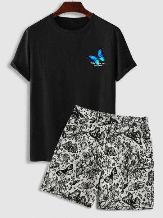 Butterfly Crew Neck Tee T Shirt And Shorts Set
