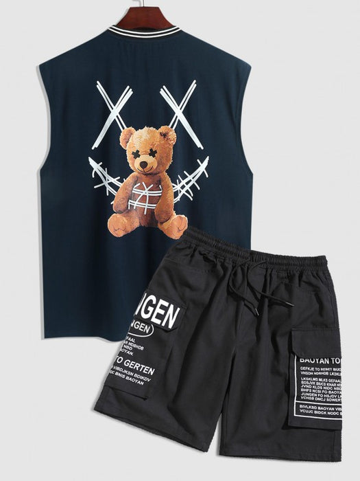 Bear Printed T Shirt And Cargo Shorts