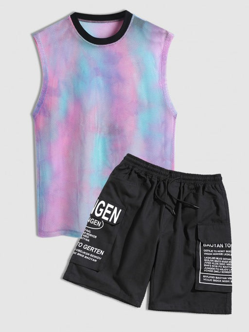 Sheer Tie Dye Tank And Cargo Shorts Set - Grafton Collection