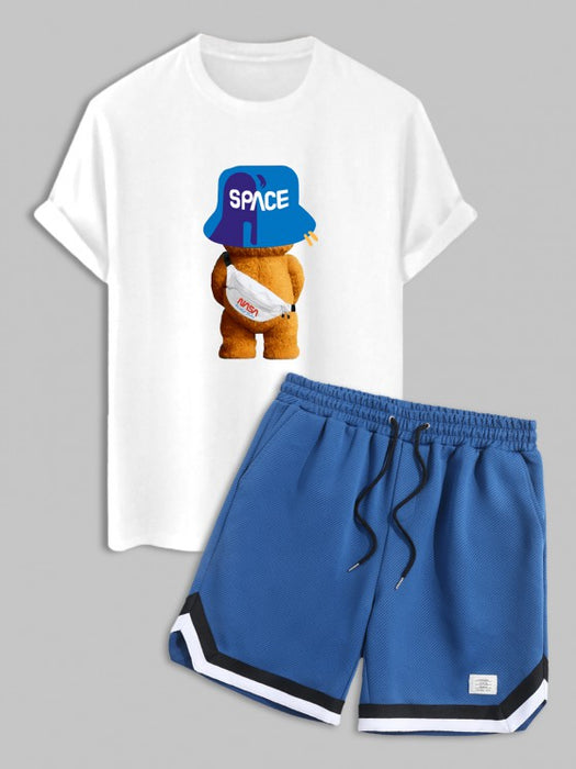 Bear Pattern T Shirt And Sports Shorts Set