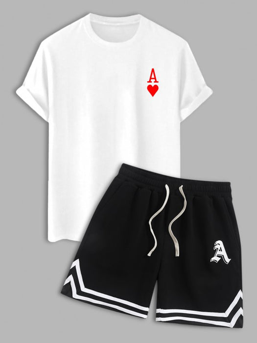 Card A Print T-shirt And Letter Pattern Shorts - Grafton Collection