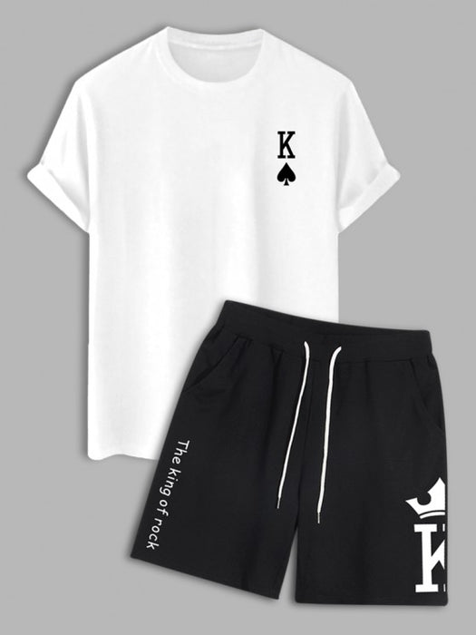 Card Pattern T Shirt And Drawstring Shorts