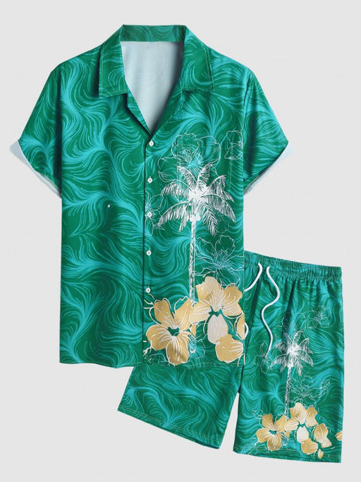 Coconut Palm Print Shirt And Casual Shorts  Set - Grafton Collection