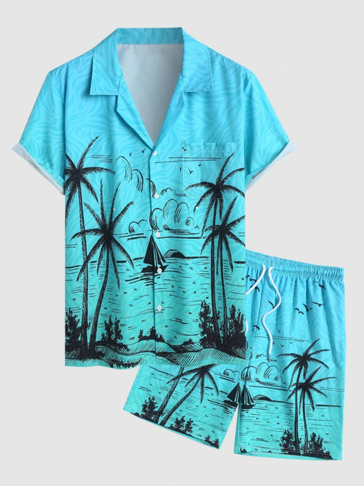 Printed Tree Plant Shirt And Shorts