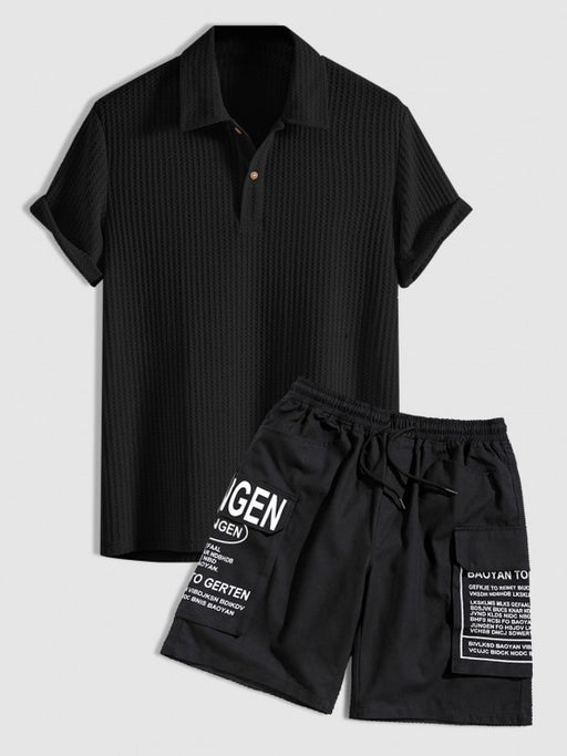 Plain Textured Collar T Shirt And Cargo Shorts - Grafton Collection