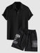 Plain Textured Collar T Shirt And Cargo Shorts - Grafton Collection